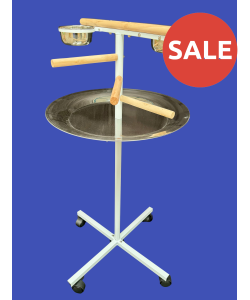 Parrot Supplies T Bar Parrot Playstand With Steps, Feeders And Tray - White
